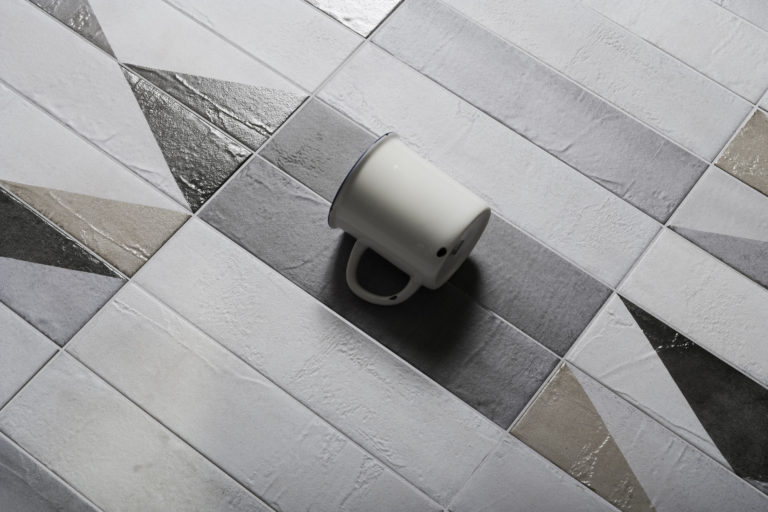 Oblique Latte Mix Decor with Ice, Light Grey, Medium Grey & Dark Grey Base Porcelain Tiles