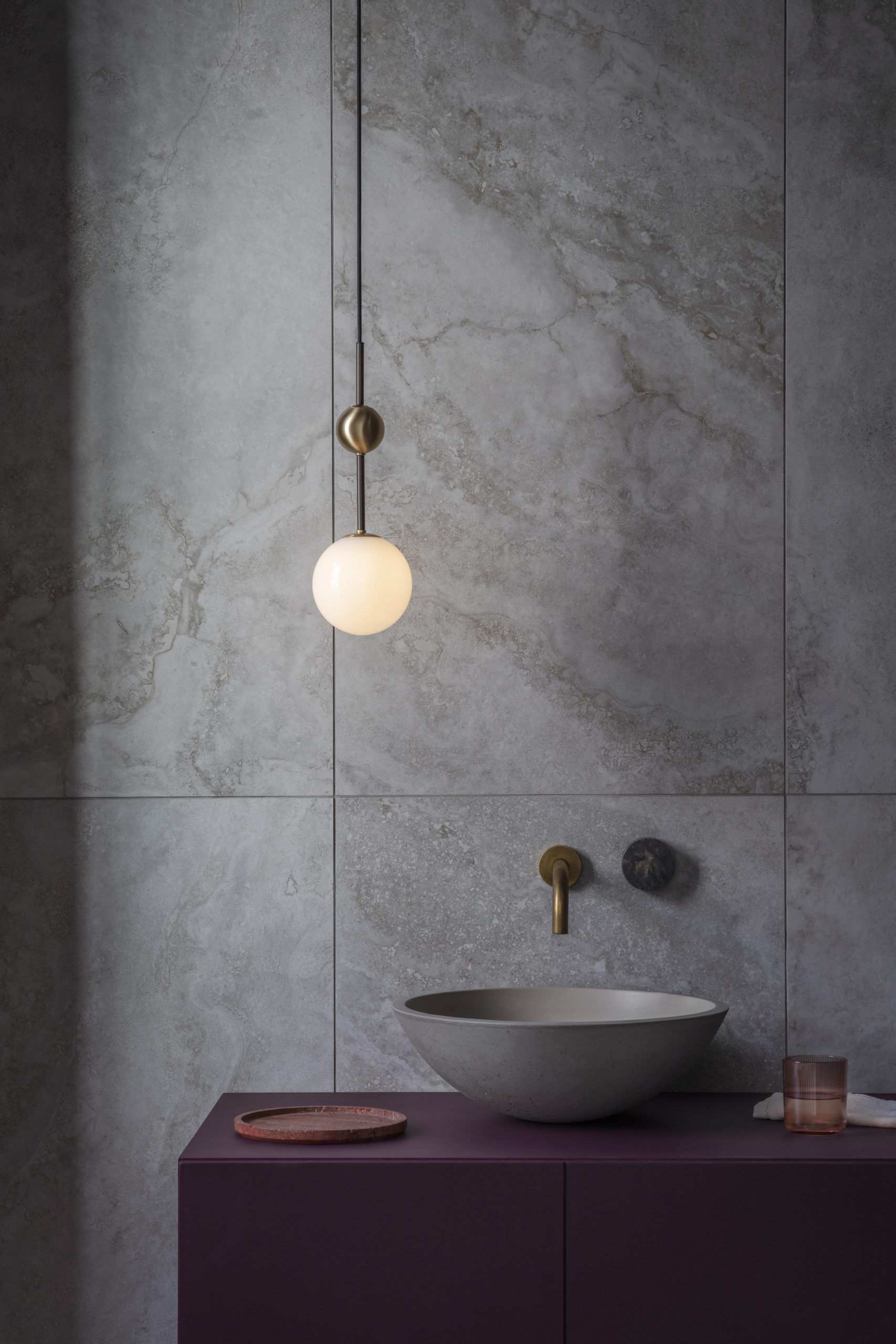 Modern bathroom with Rocco Taupe porcelain taupe bathroom wall tile