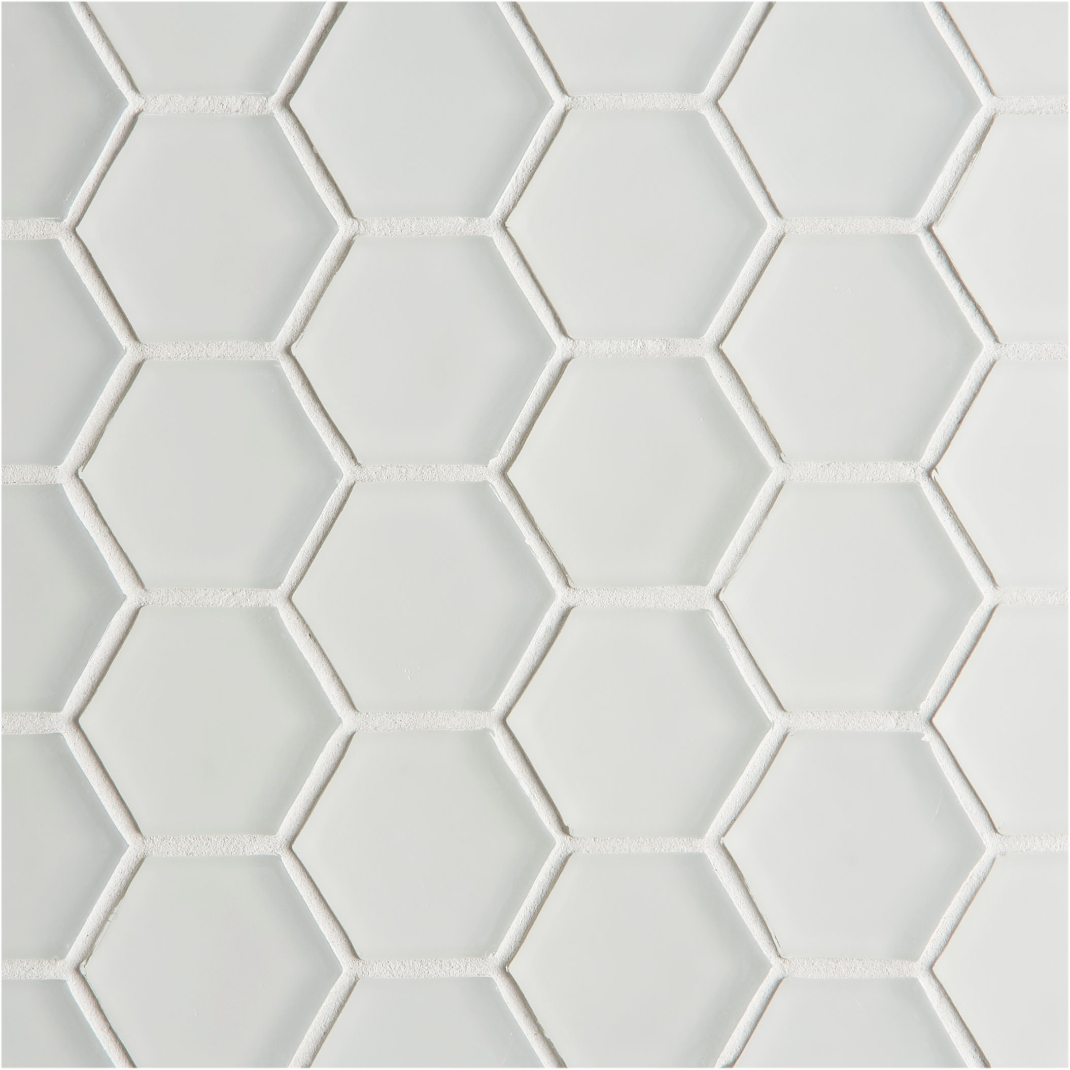 Glacier White Glass Hexagon Mosaic, Hexagon White Tile