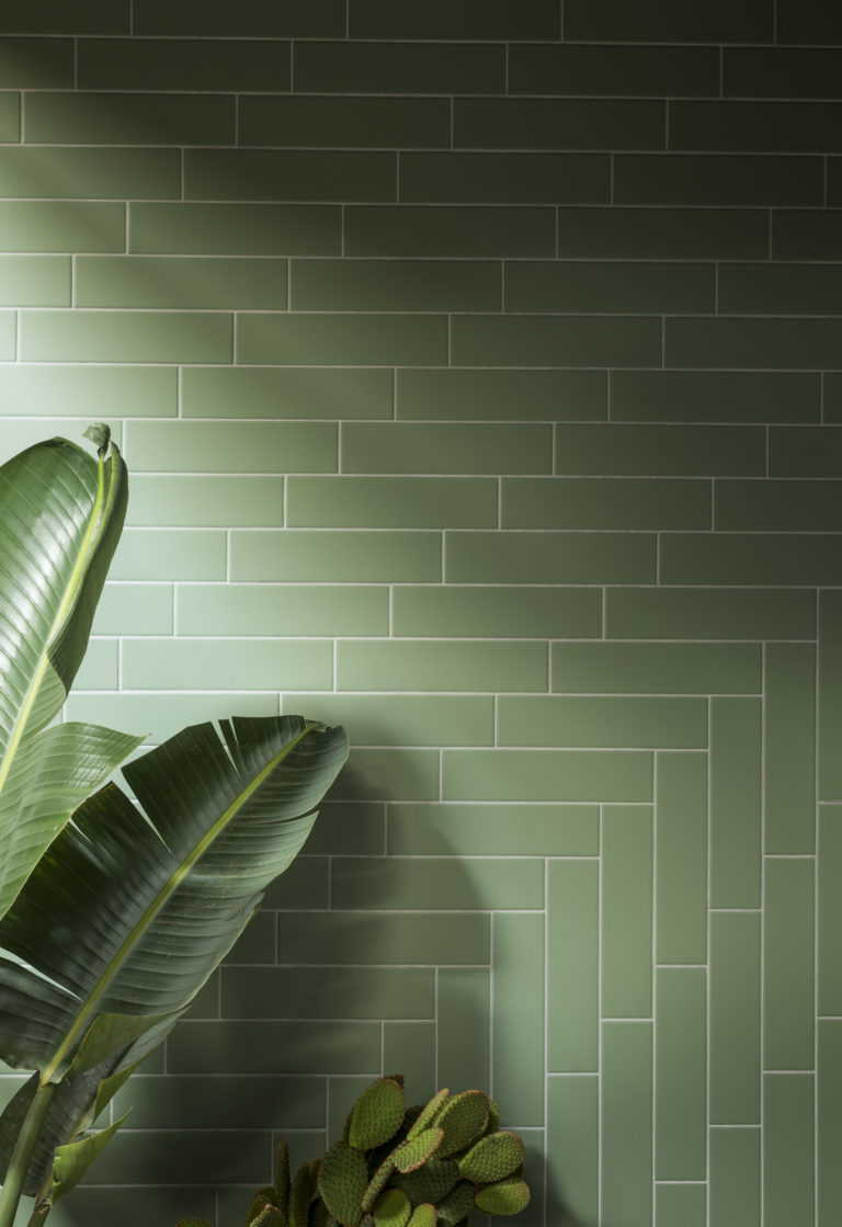 Oska Jungle Green Matt Porcelain Tile with Leaf Plant