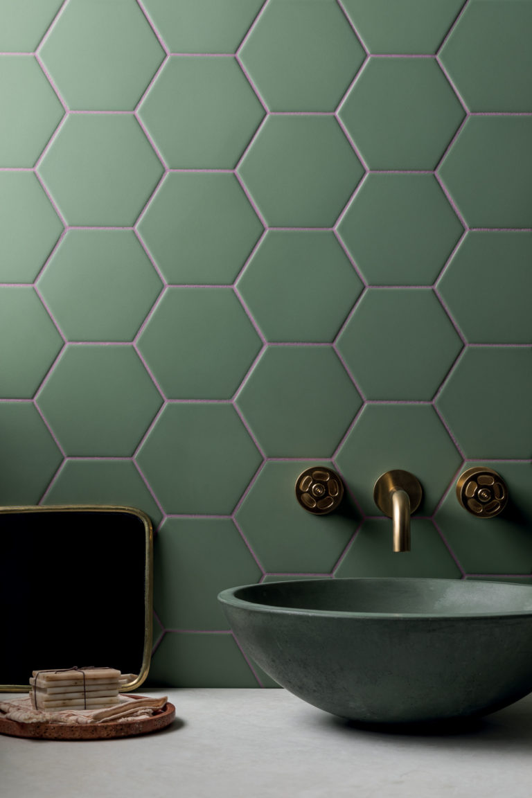 Oska Jungle Green Matt Porcelain Hexagon tiles