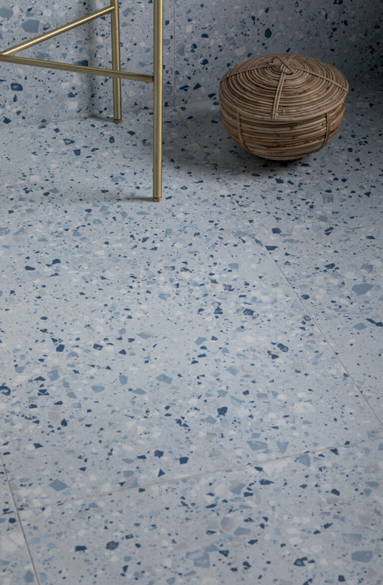 Terrazzo Nouveau Cobalt Porcelain Tile floor close up