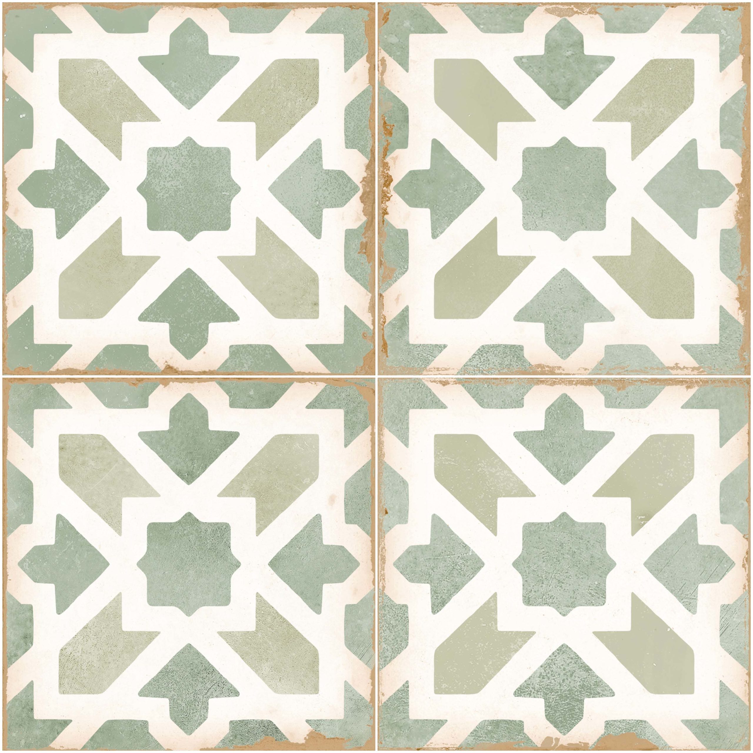 Tangier Ivy Green Ceramic Mandarin Stone, Ceramic Patterned Tiles
