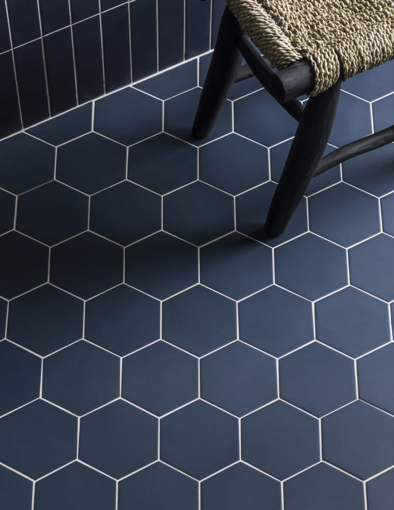Oska Navy Matt Porcelain Hexagon Tiles, Honeycomb Tile Flooring