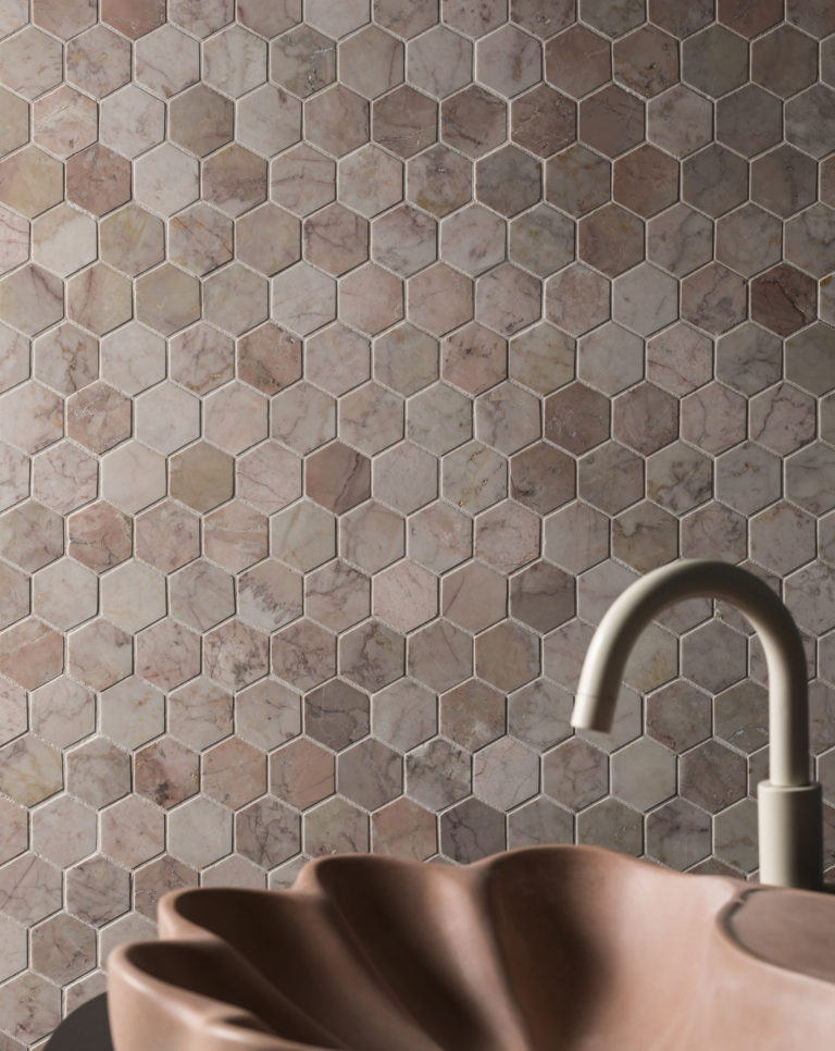 rosalina-honed-marble-hexagon-bathroom-wall-tile