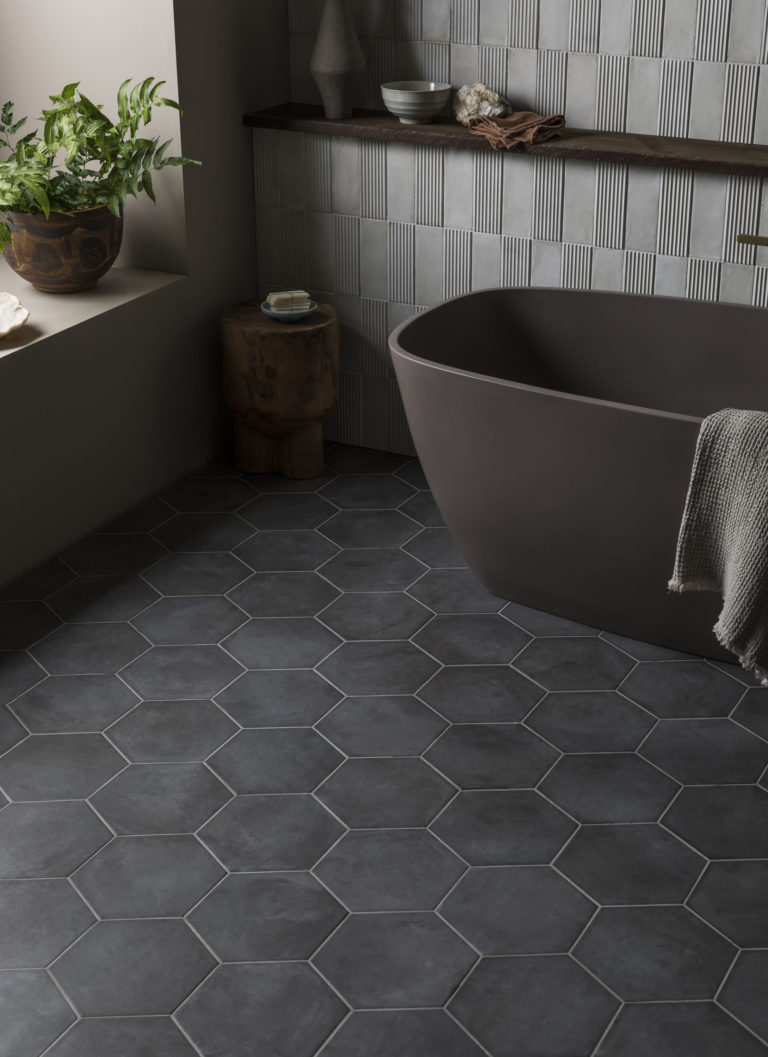 Casablanca Black Base Hexagon Porcelain, Hexagon Floor Tiles Bathroom