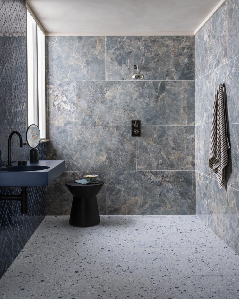 Terrazzo Nouveau Cobalt Matt Porcelain, Cobalt Blue Bathroom Wall Tiles