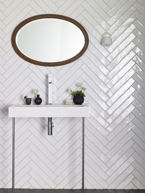 Herringbone Tile Inspiration Mandarin Stone - White Herringbone Wall Tiles Bathroom